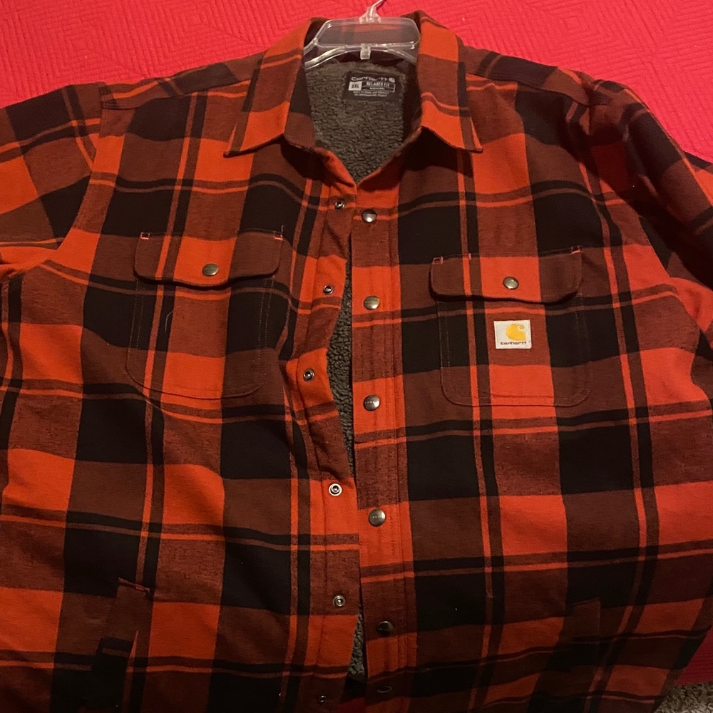 Carhartt Men's Red and Black Plaid Shacket